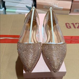 Glaze Women's Sparkling Pointed Toe Flats in Rose Gold